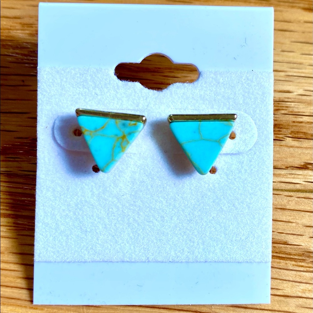 Earrings. Triangle, shape, turquoise colored.